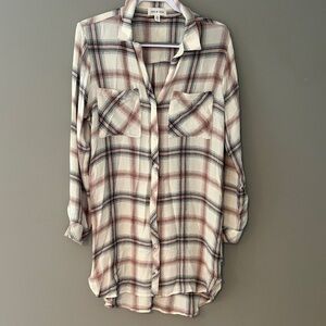 Cloth & Stone Anthropologie Plaid Tunic in Cream and Brown Medium/ Full cover
